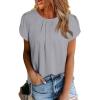 imageDokotoo Womens Casual Round Neck Basic Pleated Tops Short Sleeve Loose Fit Curved Back Chiffon Blouses TshirtsLight Grey