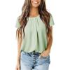 imageDokotoo Womens Casual Round Neck Basic Pleated Tops Short Sleeve Loose Fit Curved Back Chiffon Blouses TshirtsMeadow Mist Green