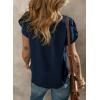 imageDokotoo Womens Casual Round Neck Basic Pleated Tops Short Sleeve Loose Fit Curved Back Chiffon Blouses TshirtsNavy Blue