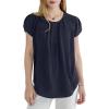 imageDokotoo Womens Casual Round Neck Basic Pleated Tops Short Sleeve Loose Fit Curved Back Chiffon Blouses TshirtsNavy Blue