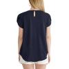 imageDokotoo Womens Casual Round Neck Basic Pleated Tops Short Sleeve Loose Fit Curved Back Chiffon Blouses TshirtsNavy Blue