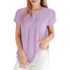 imageDokotoo Womens Casual Round Neck Basic Pleated Tops Short Sleeve Loose Fit Curved Back Chiffon Blouses TshirtsPurple