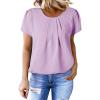 imageDokotoo Womens Casual Round Neck Basic Pleated Tops Short Sleeve Loose Fit Curved Back Chiffon Blouses TshirtsPurple