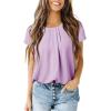 imageDokotoo Womens Casual Round Neck Basic Pleated Tops Short Sleeve Loose Fit Curved Back Chiffon Blouses TshirtsPurple