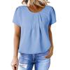 imageDokotoo Womens Casual Round Neck Basic Pleated Tops Short Sleeve Loose Fit Curved Back Chiffon Blouses TshirtsSky Blue