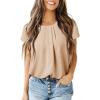 imageDokotoo Womens Casual Round Neck Basic Pleated Tops Short Sleeve Loose Fit Curved Back Chiffon Blouses TshirtsSmoke Gray