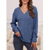 imageDokotoo Womens Soft Long Sleeve V Neck Shirts Solid Casual Decorative Buttons Knitted Pullover Tunic TopsAshleigh Blue