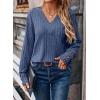 imageDokotoo Womens Soft Long Sleeve V Neck Shirts Solid Casual Decorative Buttons Knitted Pullover Tunic TopsAshleigh Blue