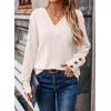 imageDokotoo Womens Soft Long Sleeve V Neck Shirts Solid Casual Decorative Buttons Knitted Pullover Tunic TopsBeige