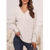 imageDokotoo Womens Soft Long Sleeve V Neck Shirts Solid Casual Decorative Buttons Knitted Pullover Tunic TopsBeige