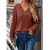 imageDokotoo Womens Soft Long Sleeve V Neck Shirts Solid Casual Decorative Buttons Knitted Pullover Tunic TopsCaramel