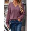 imageDokotoo Womens Soft Long Sleeve V Neck Shirts Solid Casual Decorative Buttons Knitted Pullover Tunic TopsValerian