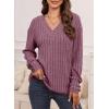 imageDokotoo Womens Soft Long Sleeve V Neck Shirts Solid Casual Decorative Buttons Knitted Pullover Tunic TopsValerian