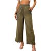 imageDokotoo Casual Pants for Women High Waisted Elastic Wide Leg Pants Eyelet Lace Hem Trousers with PocketsGreen