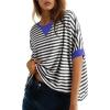 imageDokotoo Summer Shirts 2025 Womens Solid T Shirts for Women Loose Oversized Tops Basic TeeBlack Stripe