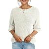 imageDokotoo Womens 2025 Fall Casual Crewneck 34 Sleeve Striped Lightweight Knit Trendy Boho Tops Pullover SweatersB White 2