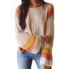 imageDokotoo Womens 2025 Fall Casual Crewneck 34 Sleeve Striped Lightweight Knit Trendy Boho Tops Pullover SweatersC Apricot