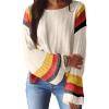 imageDokotoo Womens 2025 Fall Casual Crewneck 34 Sleeve Striped Lightweight Knit Trendy Boho Tops Pullover SweatersC Beige