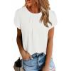 imageDokotoo Womens Casual Round Neck Basic Pleated Tops Short Sleeve Loose Fit Curved Back Chiffon Blouses TshirtsBright White