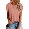 imageDokotoo Womens Casual Round Neck Basic Pleated Tops Short Sleeve Loose Fit Curved Back Chiffon Blouses TshirtsDusty Pink