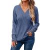 imageDokotoo Womens Soft Long Sleeve V Neck Shirts Solid Casual Decorative Buttons Knitted Pullover Tunic TopsAshleigh Blue