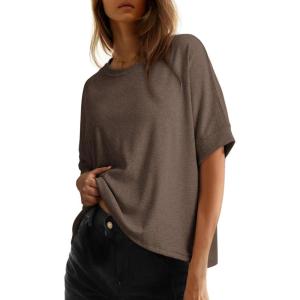 imageDokotoo Summer Shirts 2025 Womens Solid T Shirts for Women Loose Oversized Tops Basic TeeDesert Palm