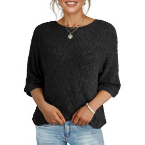 imageDokotoo Womens 2025 Fall Casual Crewneck 34 Sleeve Striped Lightweight Knit Trendy Boho Tops Pullover SweatersB Black 2