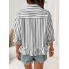 imageDokotoo 34 Length Sleeve Womens Tops Dressy Casual Blouses Babydoll Tops Button Down Striped ShirtA Black Stripe