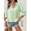 imageDokotoo 34 Length Sleeve Womens Tops Dressy Casual Blouses Babydoll Tops Button Down Striped ShirtA Green Stripe