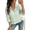 imageDokotoo 34 Length Sleeve Womens Tops Dressy Casual Blouses Babydoll Tops Button Down Striped ShirtA Green Stripe
