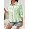 imageDokotoo 34 Length Sleeve Womens Tops Dressy Casual Blouses Babydoll Tops Button Down Striped ShirtA Green Stripe