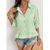 imageDokotoo 34 Length Sleeve Womens Tops Dressy Casual Blouses Babydoll Tops Button Down Striped ShirtA Green Stripe
