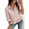 imageDokotoo 34 Length Sleeve Womens Tops Dressy Casual Blouses Babydoll Tops Button Down Striped ShirtA Pink Stripe
