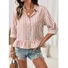imageDokotoo 34 Length Sleeve Womens Tops Dressy Casual Blouses Babydoll Tops Button Down Striped ShirtA Pink Stripe