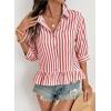 imageDokotoo 34 Length Sleeve Womens Tops Dressy Casual Blouses Babydoll Tops Button Down Striped ShirtA Red Stripe