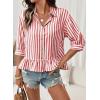 imageDokotoo 34 Length Sleeve Womens Tops Dressy Casual Blouses Babydoll Tops Button Down Striped ShirtA Red Stripe