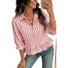 imageDokotoo 34 Length Sleeve Womens Tops Dressy Casual Blouses Babydoll Tops Button Down Striped ShirtA Red Stripe