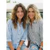 imageDokotoo 34 Length Sleeve Womens Tops Dressy Casual Blouses Babydoll Tops Button Down Striped ShirtA Sky Blue Stripe