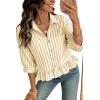 imageDokotoo 34 Length Sleeve Womens Tops Dressy Casual Blouses Babydoll Tops Button Down Striped ShirtA Yellow Stripe