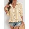 imageDokotoo 34 Length Sleeve Womens Tops Dressy Casual Blouses Babydoll Tops Button Down Striped ShirtA Yellow Stripe