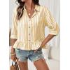 imageDokotoo 34 Length Sleeve Womens Tops Dressy Casual Blouses Babydoll Tops Button Down Striped ShirtA Yellow Stripe