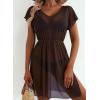 imageDokotoo Women Swimsuit Swim Cover Up 2025 Summer Bathing Suit Swimwear Mesh Beach Dress Vacation OutfitsA Dark Brown