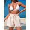 imageDokotoo Womens Shorts Summer Casual Loose Elastic Waist Drawstring Lace Boho Beach Cover Up ShortsBeige
