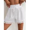 imageDokotoo Womens Shorts Summer Casual Loose Elastic Waist Drawstring Lace Boho Beach Cover Up ShortsWhite