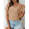 imageDokotoo Womens Summer Tops 2026 Waffle Knit Short Sleeve V Neck Shirts Womens Blouses Dressy Casual Basic TeeA Apricot