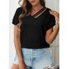 imageDokotoo Womens Summer Tops 2026 Waffle Knit Short Sleeve V Neck Shirts Womens Blouses Dressy Casual Basic TeeA Black
