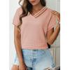 imageDokotoo Womens Summer Tops 2026 Waffle Knit Short Sleeve V Neck Shirts Womens Blouses Dressy Casual Basic TeeA Gossamer Pink