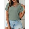 imageDokotoo Womens Summer Tops 2026 Waffle Knit Short Sleeve V Neck Shirts Womens Blouses Dressy Casual Basic TeeA Green Bay
