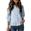 imageDokotoo 34 Length Sleeve Womens Tops Dressy Casual Blouses Babydoll Tops Button Down Striped ShirtA Sky Blue Stripe