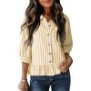 imageDokotoo 34 Length Sleeve Womens Tops Dressy Casual Blouses Babydoll Tops Button Down Striped ShirtA Yellow Stripe